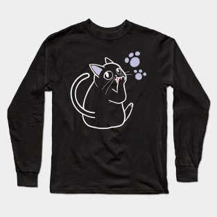 Cute Chubby Cat Licking Paw Drawing Long Sleeve T-Shirt